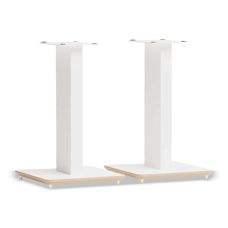 Axis 500 pair in satin white with natural ash plywood plinths