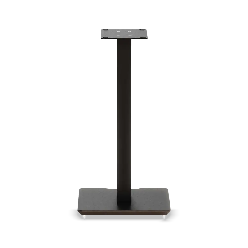 Axis 600 in satin black from the front, showing the steel top plate and the plywood plinth