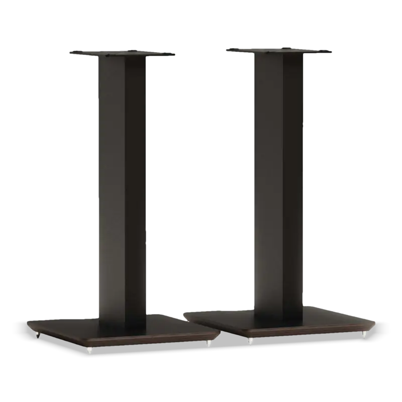 The Blok Axis speaker stands in satin black with black ash plywood