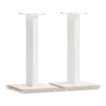 The Blok Axis speaker stands in satin white with natural ash plywood