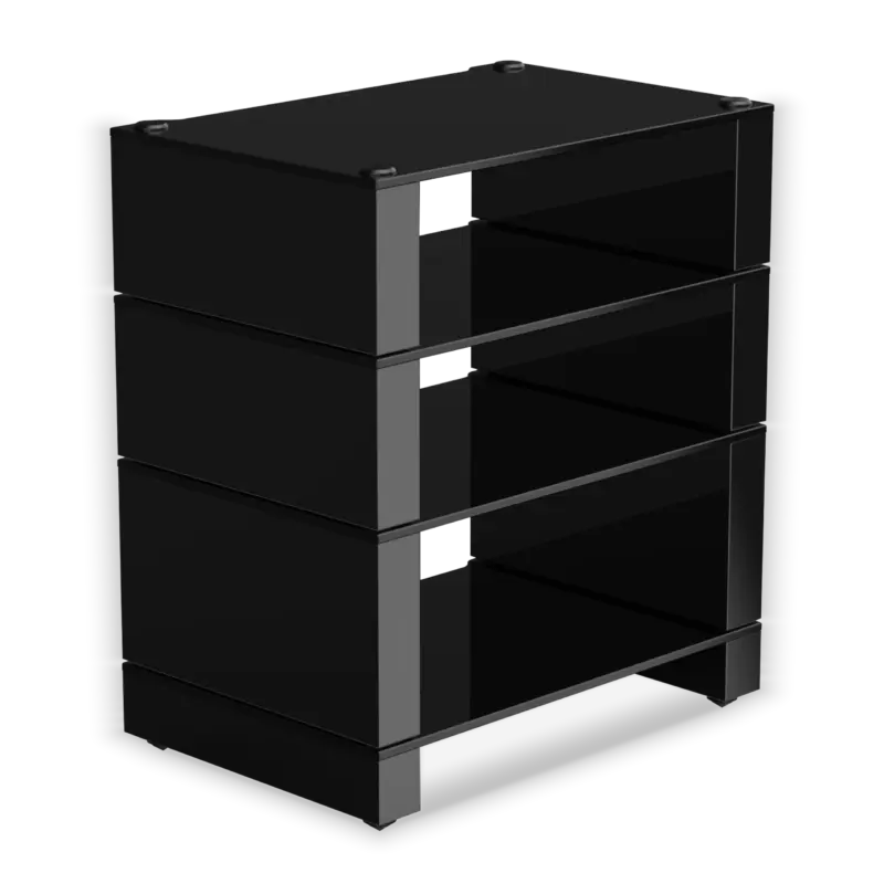 The Blok Stax 2G 4-Shelf Collection in Black Glass / High Gloss Black