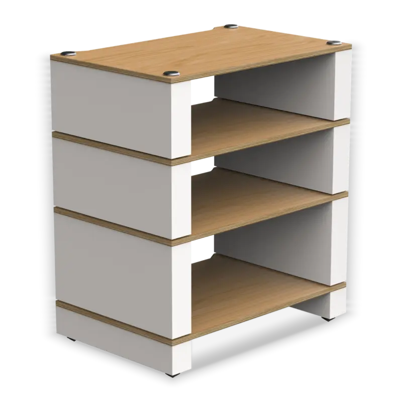 Stax 2G 4-Shelf Collection in natural ash plywood with satin white supports