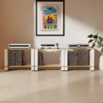 Three LP Collections in natural ash and satin white side by side as a wall of records