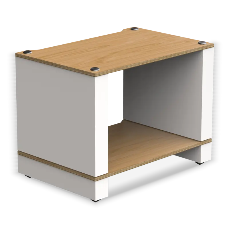 The Blok Stax 2G LP Collection in natural ash plywood with satin white supports