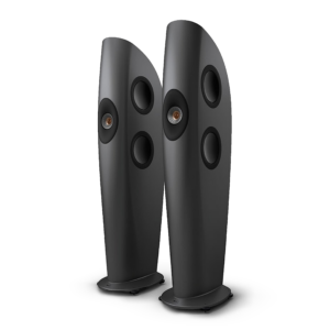 The KEF Blade One Meta in Charcoal Grey with Bronze Uni-Q drivers, shown as a pair