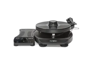 SME Model 12 MK2 precision turntable in black beside the speed control unit